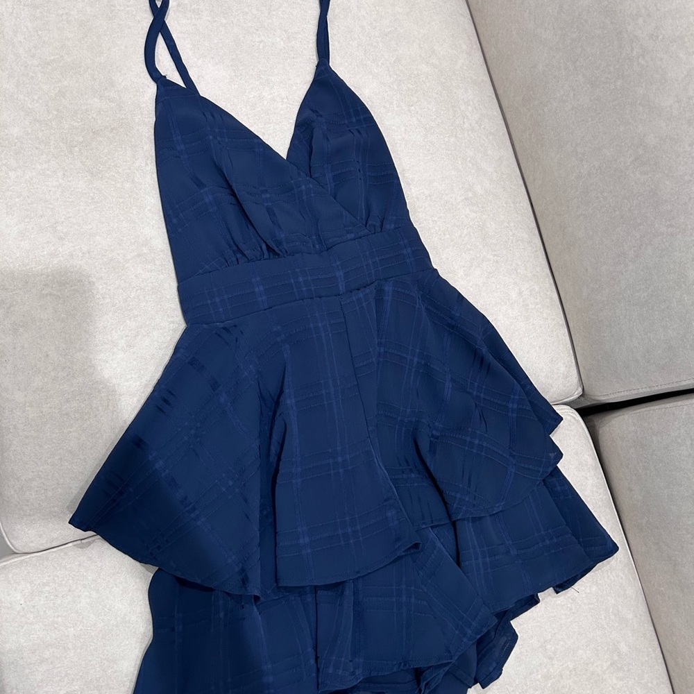 Francesca's Collections Navy Blue Ruffled Jumpsuit